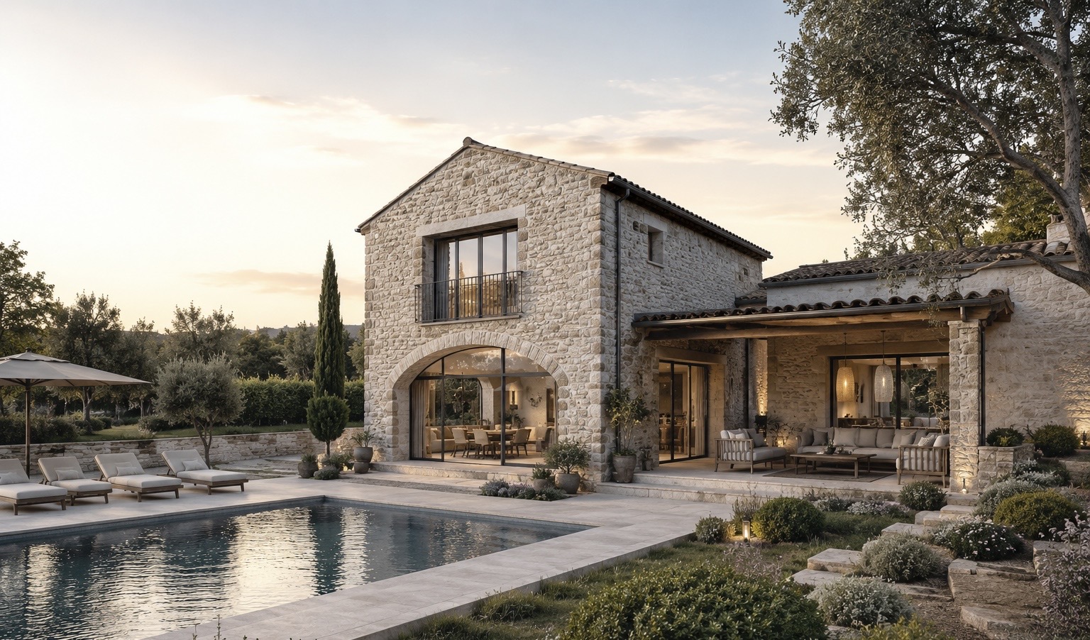 Rendu 3D extérieur villa provençale avec piscine - Mougins, France, client privé